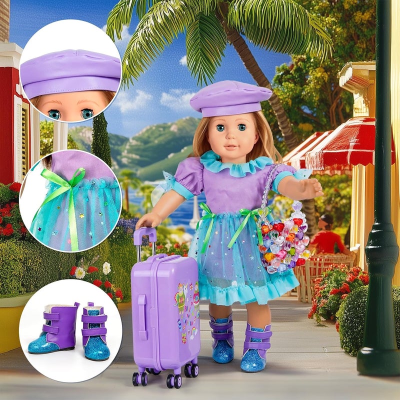 WONDOLL 18-inch-Doll-Clothes and Accessories -Travel-Suitcase Luggage, Clothes and Shoes, Handbag, Berets,Passport, Notebook, Travel Gear Play Sets(No Doll) - Image 5